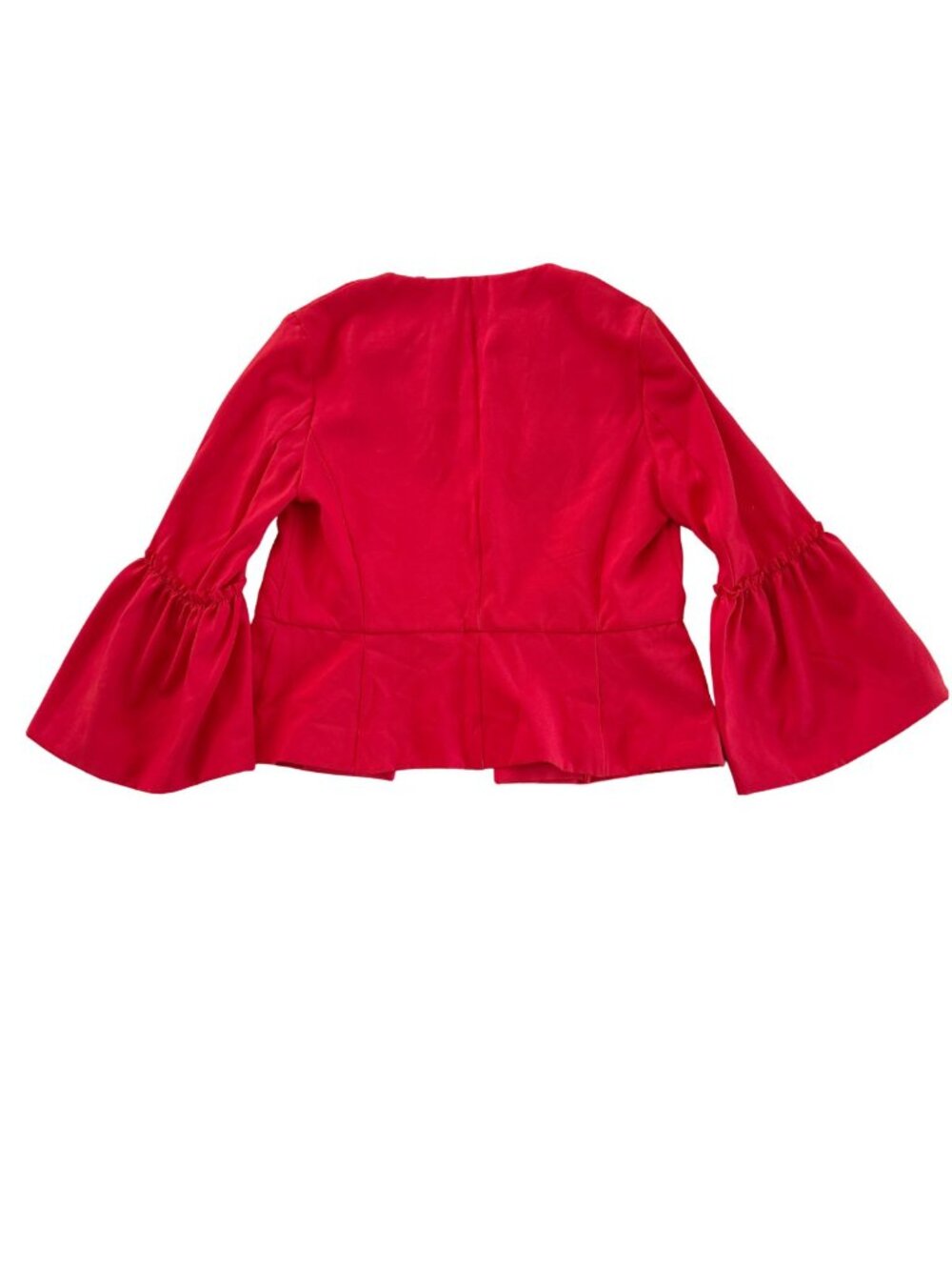 Zara Basic Red Collarless Open Front Blazer Jacket with Dramatic Ruffle Bell S - Picture 3 of 8